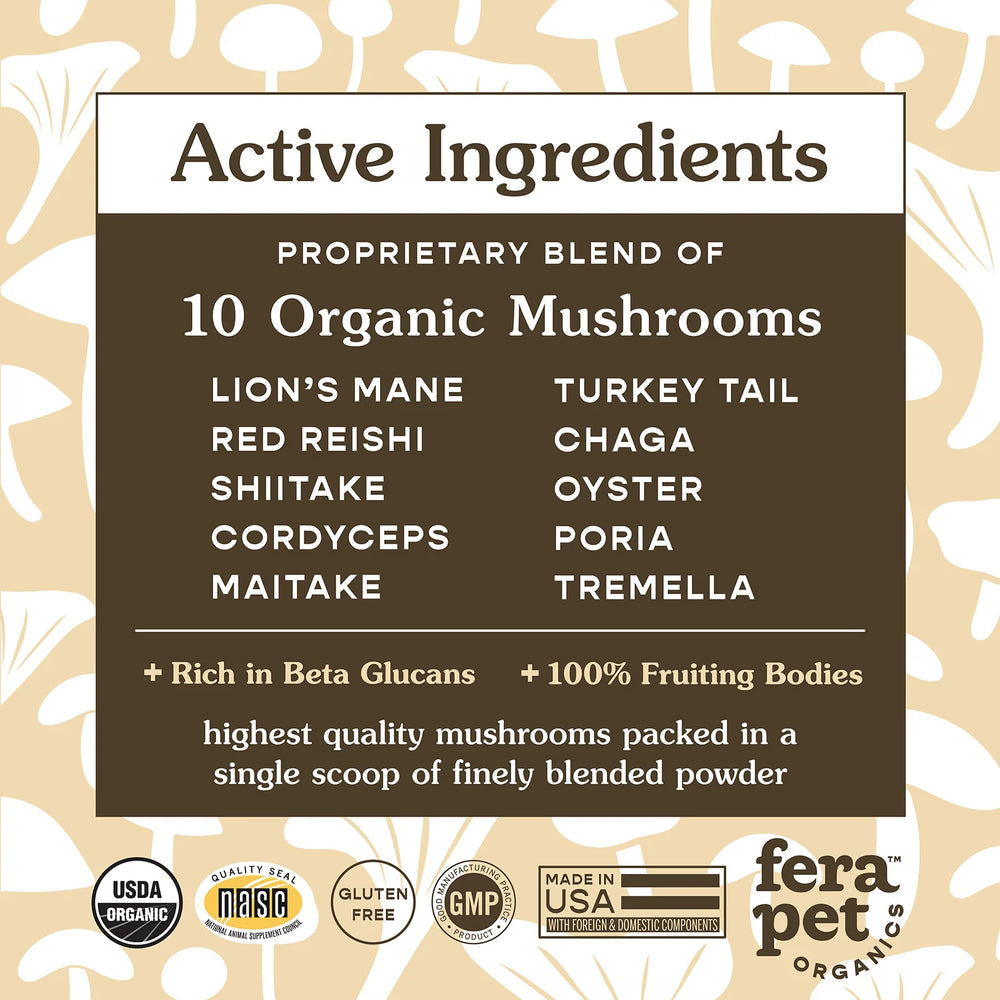 
            
                Load image into Gallery viewer, Fera Pet Organics Organic Mushroom Blend for Immune Support for Dogs and Cats 2.12oz
            
        